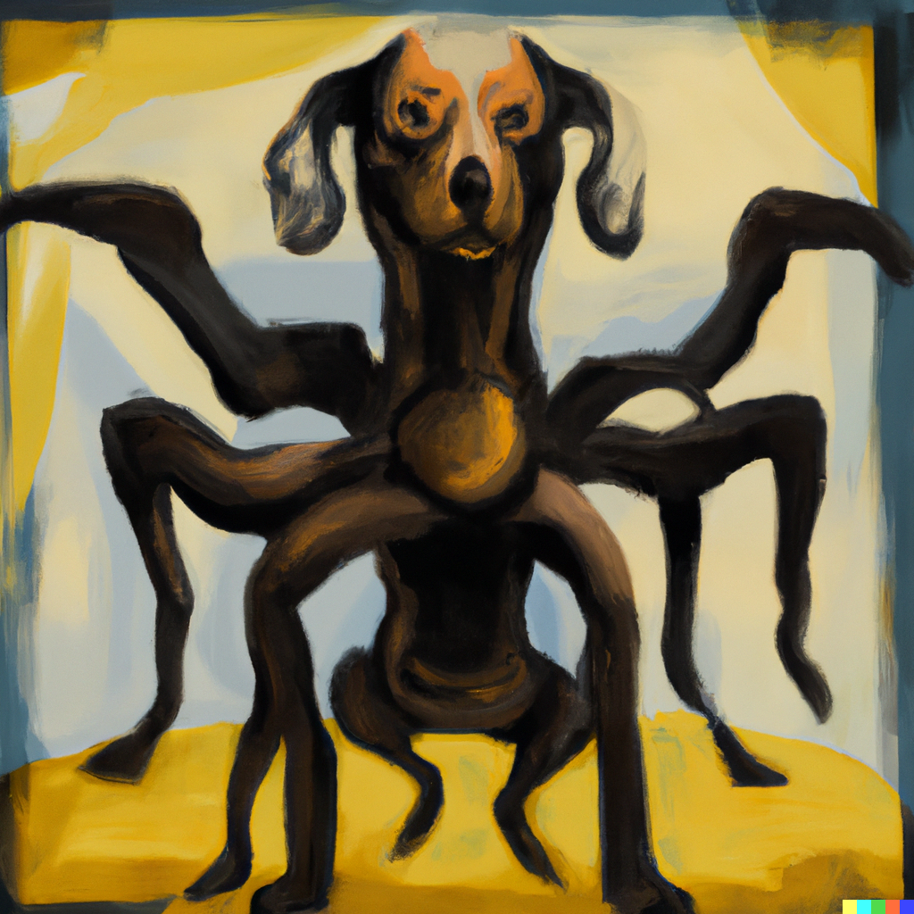 van gogh style painting of a spider with a dachshund head