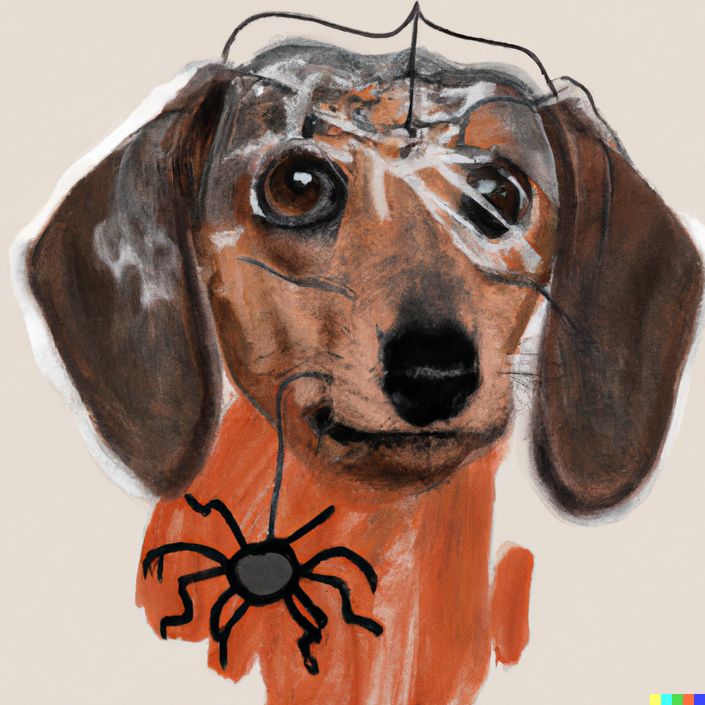 painting of dachshund with spider head