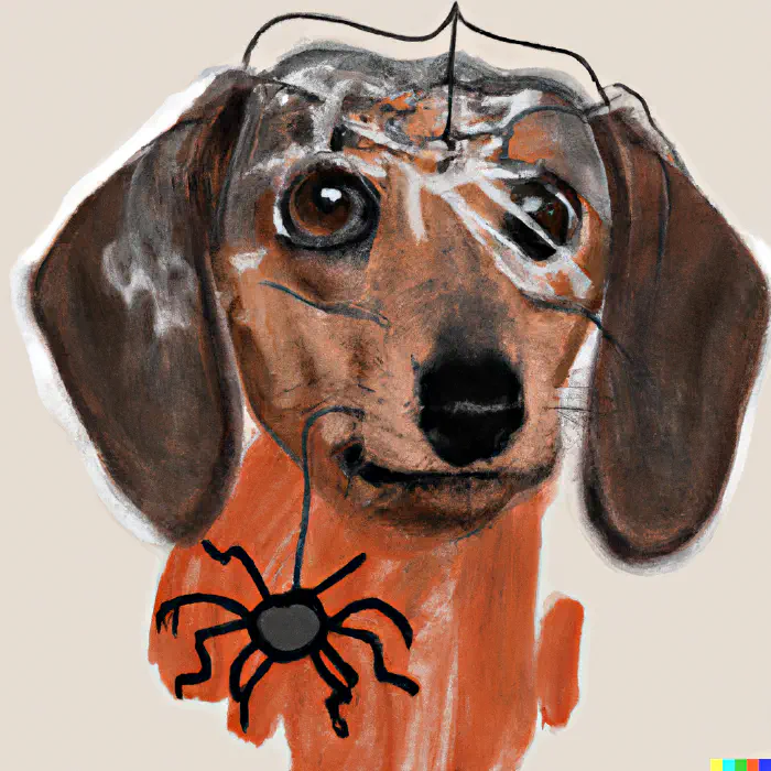 painting of dachshund with spider head