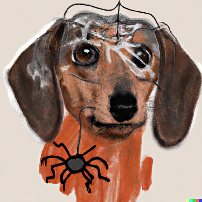 painting of dachshund with spider head