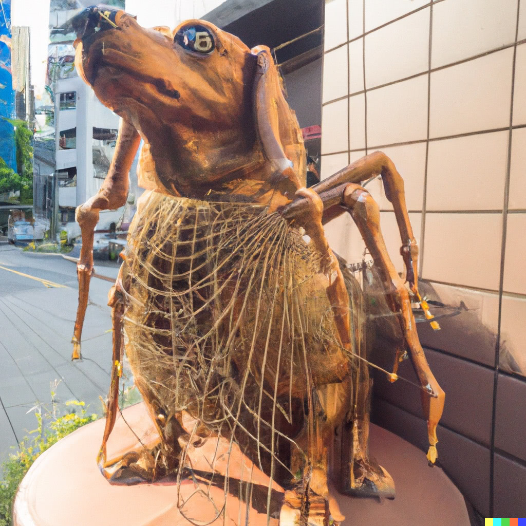 photo of a huge dog-like spider with a dachshund head in tokyo