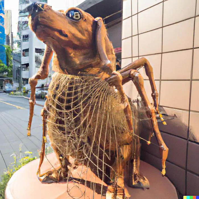 photo of a huge dog-like spider with a dachshund head in tokyo