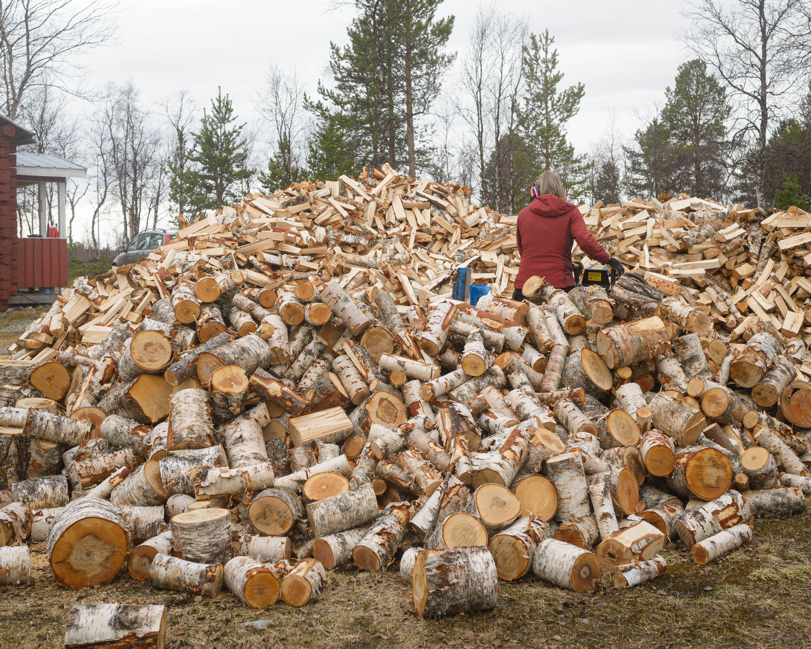 Vedklyvning är lätt, stapla är jobbigt. Maj månad.